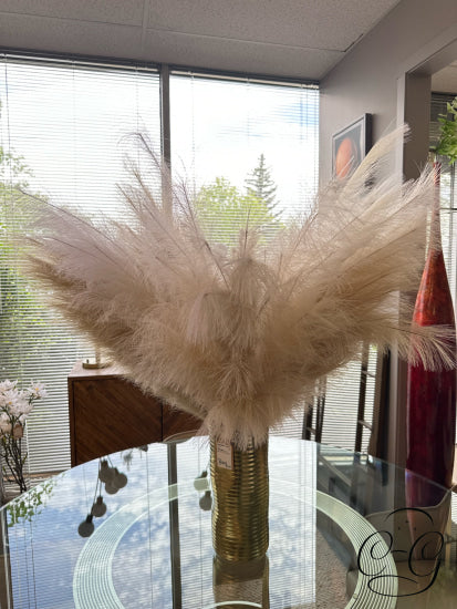 Gold Finish Ceramic Vase With Faux Feathers 34x36’’ Vase