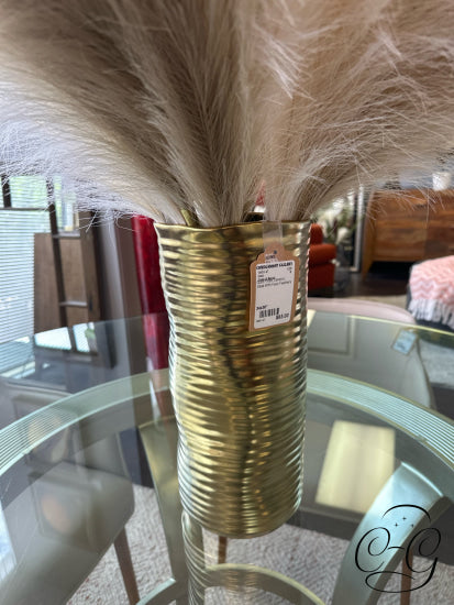 Gold Finish Ceramic Vase With Faux Feathers 34x36’’ Vase
