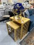 Gold Foil Finish Set Of 2 Nesting Tables With Patterned Sides End