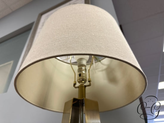 Gold Metal Base Table Lamp With Tan Shade