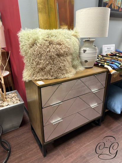 Golden Brown 3 Drawer Dresser W/Silver Finish Fronts Metal Legs Only