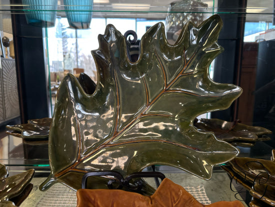 Green/Brown Maple Leaf Design Set Of 7 Stoneware Plates (1 Large/6 Small) Dinnerware