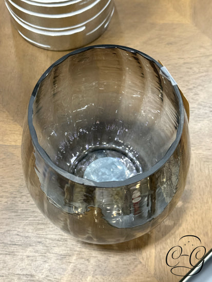 Grey Blue Glass Vase With Textured Exterior Vase