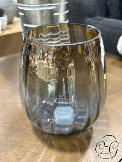Grey Blue Glass Vase With Textured Exterior Vase