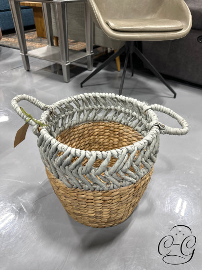 Grey & Natural Woven Round Basket