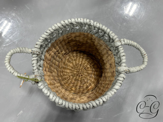 Grey & Natural Woven Round Basket