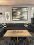 Grey Tan Black Embellished Abstract Canvas Picture In Frame