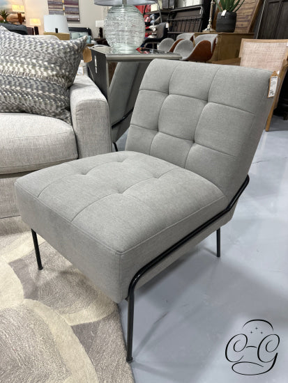 Grey Tufted Slipper Chair With Black Metal Legs