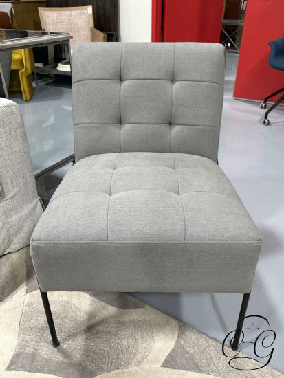 Grey Tufted Slipper Chair With Black Metal Legs