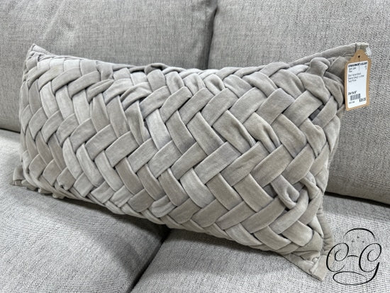 Grey Velvet Braid Weave Design Lumbar Toss Pillow