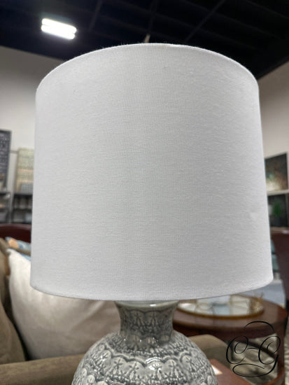 Grey & White Design Ceramic Base Table Lamp With Shade
