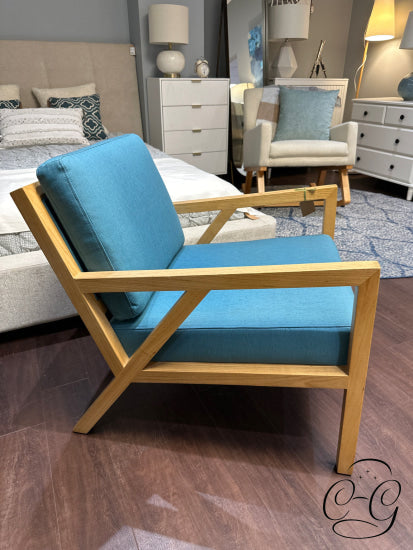 Gus Modern Aqua Blue Fabric Seat/Back Arm Chair W/Solid Natural Ash Frame