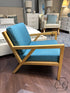 Gus Modern Aqua Blue Fabric Seat/Back Arm Chair W/Solid Natural Ash Frame
