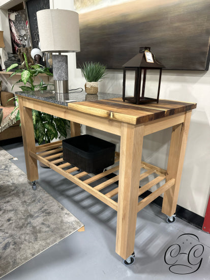 Handmade In Calgary Portable Island W/Half Granite Top Slatted Shelf