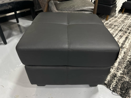 Hotel Grade Square Black Vinyl Ottoman W/Dark Legs
