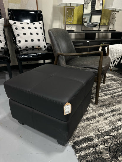 Hotel Grade Square Black Vinyl Ottoman W/Dark Legs