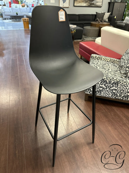 Indoor/Outdoor Black Moulded Plastic Bar Stool W/Powder Coated Metal Legs Barstool