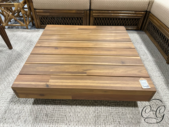Indoor/Outdoor Teak Stain Solid Acacia Coffee Table Black Steel Legs 33x8’’ Coffee