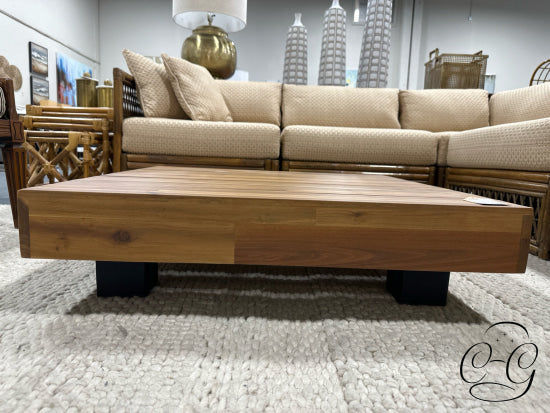 Indoor/Outdoor Teak Stain Solid Acacia Coffee Table Black Steel Legs 33x8’’ Coffee