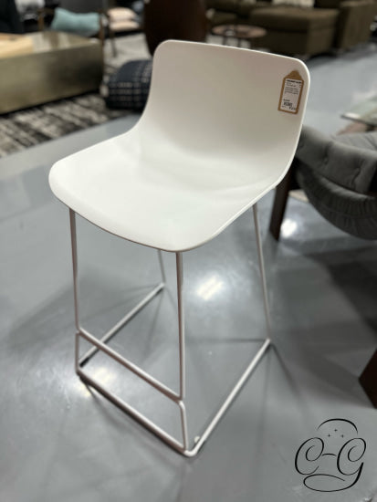 Indoor/Outdoor White Molded Plastic Counter Stool W/White Legs Height