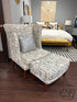 Kravet Canada Grey W/White Flowers Fabric Wingback Chair & Matching Ottoman With