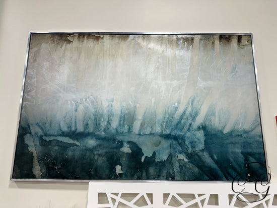 Large Abstract Picture Browns Blue In Chrome Frame