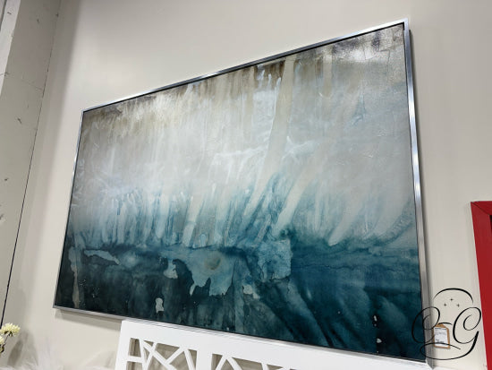 Large Abstract Picture Browns Blue In Chrome Frame