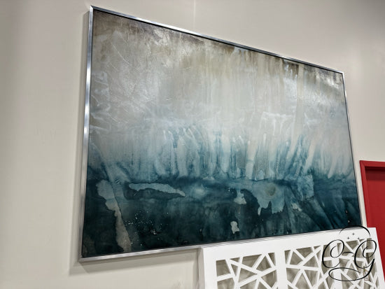 Large Abstract Picture Browns Blue In Chrome Frame