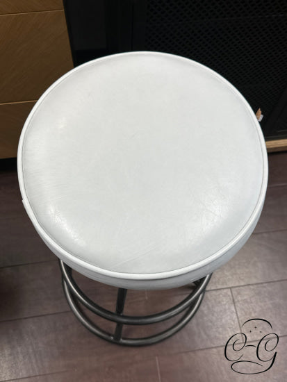 Lh Imports Adj. Bar Stool W/Round White Vintage Leather Seat Steel Frame Barstool