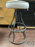 Lh Imports Adj. Bar Stool W/Round White Vintage Leather Seat Steel Frame Barstool