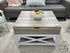Light Finish Lift Top Coffee Table With Weathered Grey Trim Bottom Shelf 32x18’’ Coffee