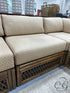 Light Finish Rattan 5 Piece Sectional W/Golden Beige Fabric 4 Toss Pillows 90x90x29’’ Sectional