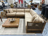 Light Finish Rattan 5 Piece Sectional W/Golden Beige Fabric 4 Toss Pillows 90x90x29’’ Sectional