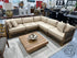 Light Finish Rattan 5 Piece Sectional W/Golden Beige Fabric 4 Toss Pillows 90x90x29’’ Sectional