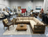 Light Finish Rattan 5 Piece Sectional W/Golden Beige Fabric 4 Toss Pillows 90x90x29’’ Sectional