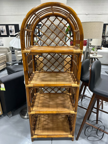 Light Finish Rattan Shelving With Arched Top 4 Shelves 22x18x62’’ Shelving Unit