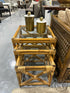 Light Finish Set Of 2 Rattan Nesting Tables With Glass Insert Tops 20x20x20’’ Nesting