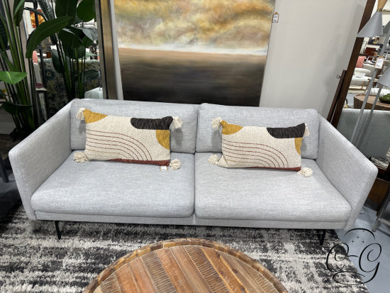 Light Grey 2 Seat Sofa With Narrow Arms Black Metal Legs