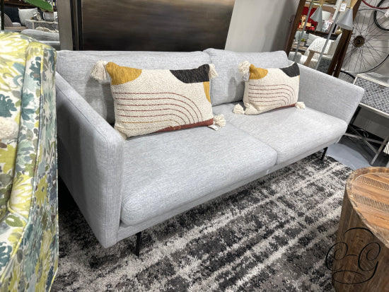 Light Grey 2 Seat Sofa With Narrow Arms Black Metal Legs