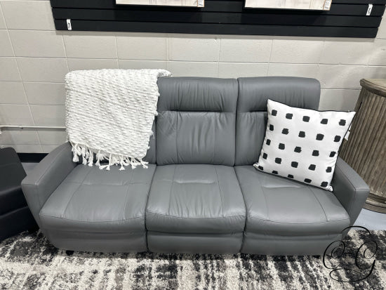 Light Grey Leather Seating/Leather Match Power Condo Sofa 77x33x38’’ Power Reclining Sofa