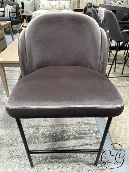Light Grey Velvet Rounded Back Counter Stool With Dark Steel Legs Height
