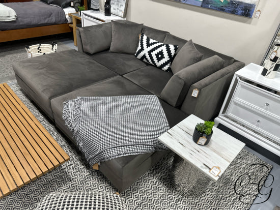 3964 *Made In Canada* 4 Pc Charcoal Fabric Cuddle Sofa Set