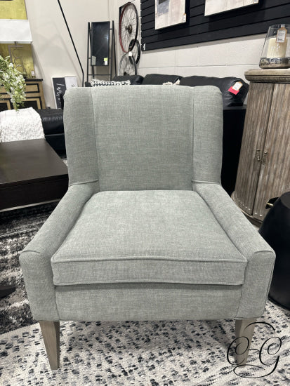 *Made In Canada* Grey Fabric Chair W/Top Side Pleating Washed Grey Legs 29x32x34’’ Chair