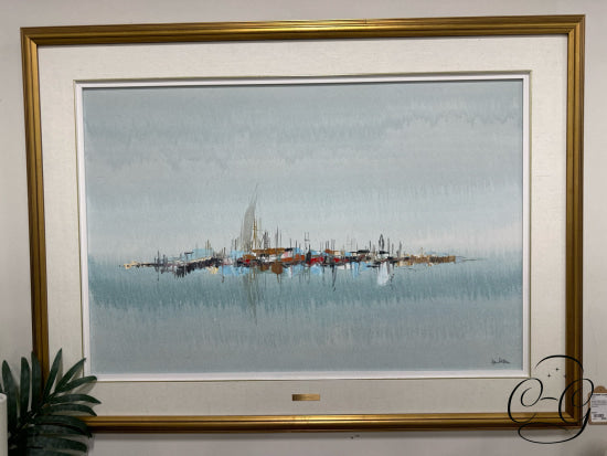 ’Marina’ Boats & Body Of Water Oil On Board Cdn Artist: J. Hambleton 46x34’’ Artwork
