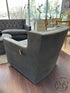 Matte Dark Grey Leather Swivel Arm Chair W/Nailhead Trim Botton Tufting 34x36x35’’ Leather Swivel