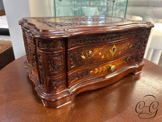 Middle Eastern Handmade Rosewood Jewelery Chest W/Brass Inlay Key Drawer 15x10x7’’ Jewelery
