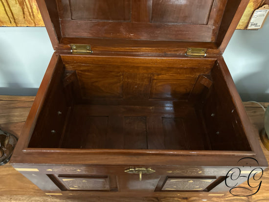 Middle Eastern Rosewood Domed Small Trunk W/Brass Inlay Tray Inside 20x14x15’’ Trunk