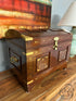 Middle Eastern Rosewood Domed Small Trunk W/Brass Inlay Tray Inside 20x14x15’’ Trunk