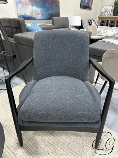 Midnight Smoke Boucle Fabric Chair With Black Oak Arms/Frame
