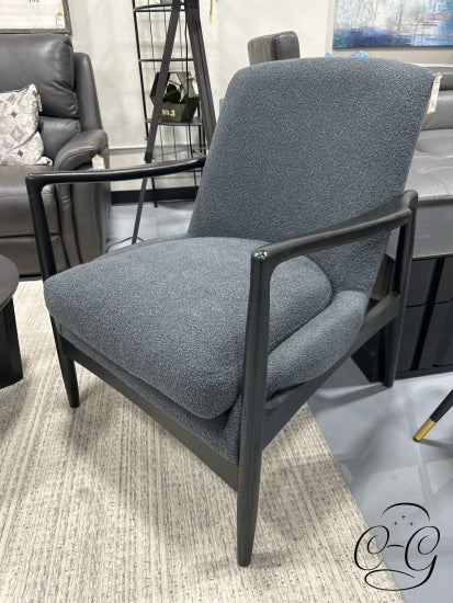 Midnight Smoke Boucle Fabric Chair With Black Oak Arms/Frame